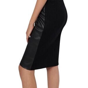 NEW Theory $495 Black Lamb Leather Ribbed Sweater Pencil Straight Midi Skirt XS